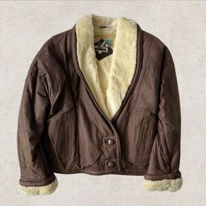 Contempo Casuals Vintage VTG 90s Brown Leather & Shearling Jacket Womens Size L